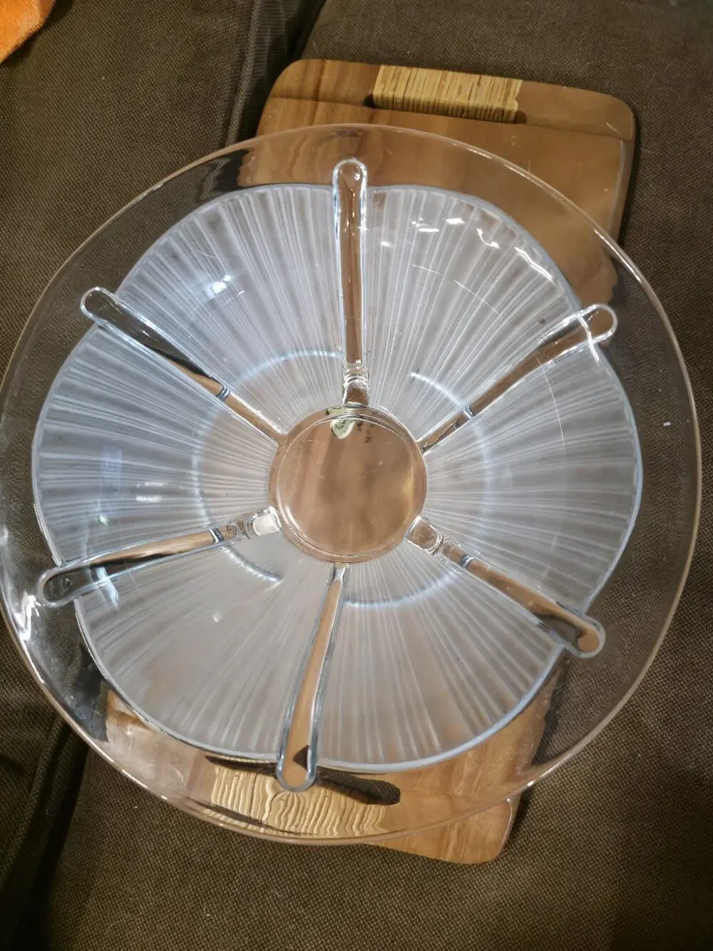 Stunning Vintage Floral Glass Serving Bowl with Metal Stand Frosted Ribbed Dish